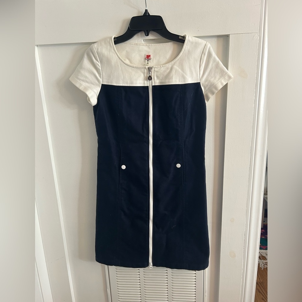 Courrèges Eveda Navy Color Block zipper mini dress
